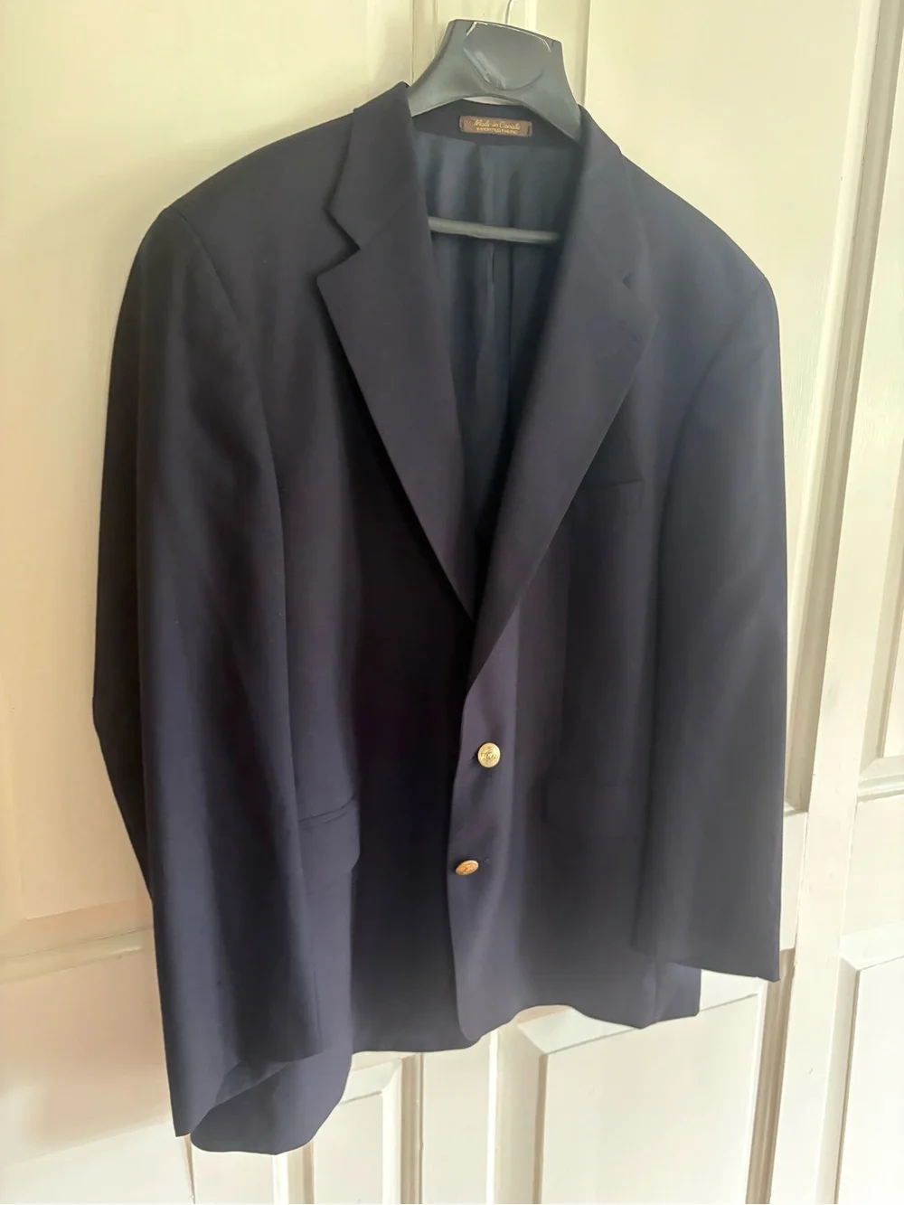Vtg Chaps Ralph Lauren Navy Blue Wool Blazer Gold Buttons Made in Canada 40R